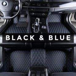 diamond black and blue car mats - made in the UK
