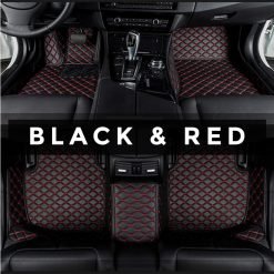 Black and red car mats with black diamond pattern - made in the UK