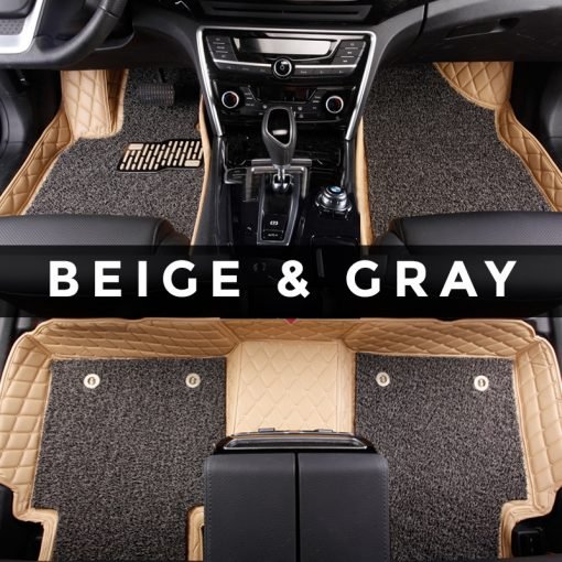 "beige and gray custom car mats - made in the UK"