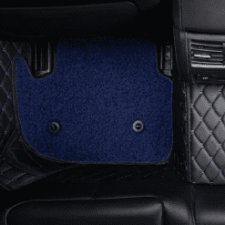 Black and blue double layer custom car mats with blue carpet for UK vehicles