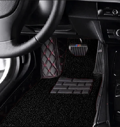 Black with red stitch and extra layer of black carpet custom mats for mercedes